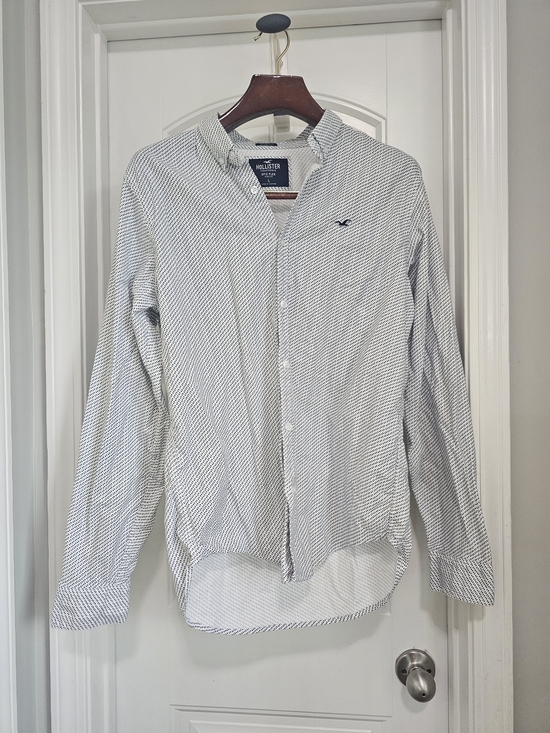 Hollister Other - Hollister Men's Navy and White Diagonal Striped Button-Up Shirt